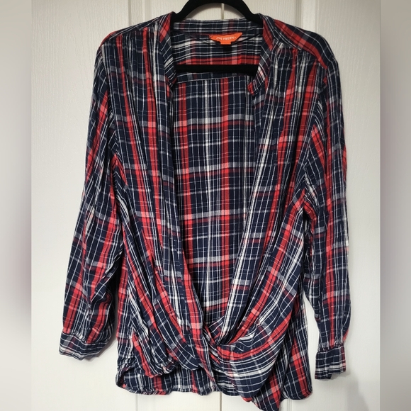 Joe Fresh Plaid faux Wrap/Twist hi-low Blouse xxl - Picture 2 of 6